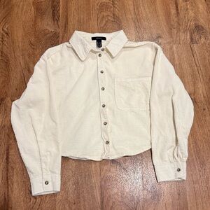 Forever 21 Cream Corduroy Crop Button Up Top, Women's Sz Md.